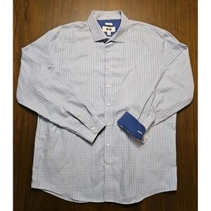 Joseph Abboud Mens Non-Iron Button Up Long‎ Sleeve Shirt Blue/White 2XLT